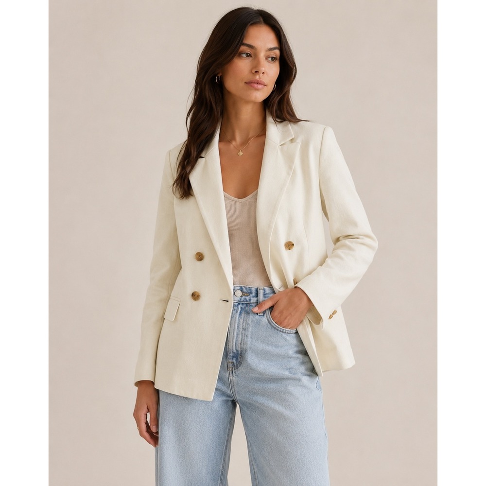Banana Republic Ivory Linen Blend Double Breasted Blazer Jacket Womens XL White